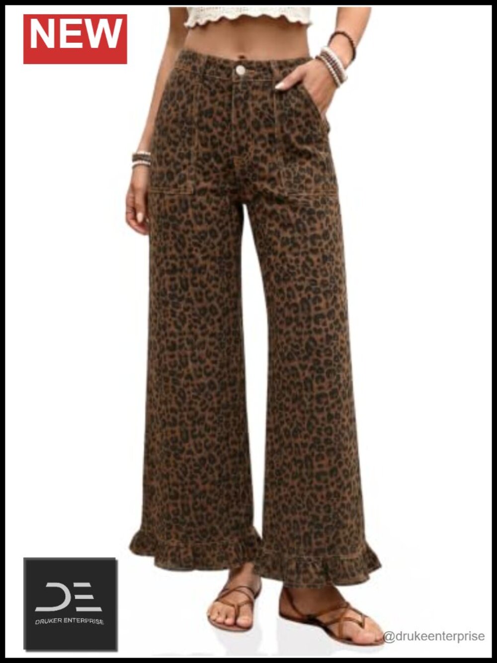 High Rise Baggy Wide Leg Cropped Ruffle Hem Jeans Stretch Cotton Denim Pants